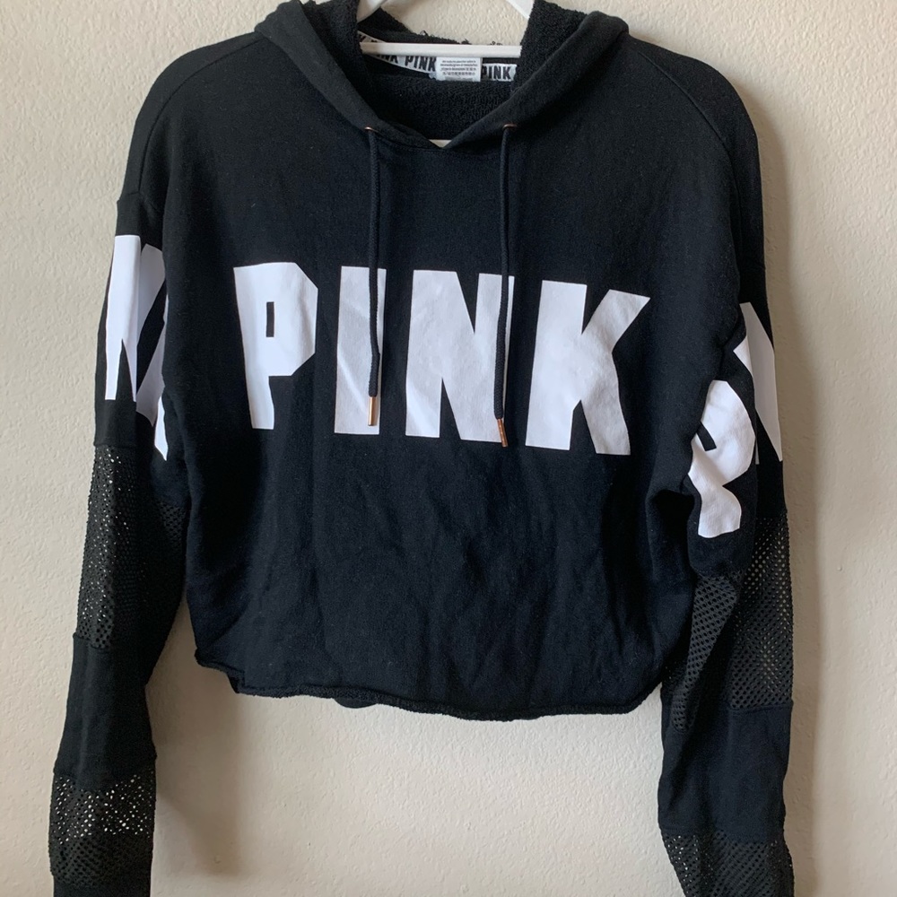 Black/White/Rose Gold VS Pink Crop Pullover Hoodie